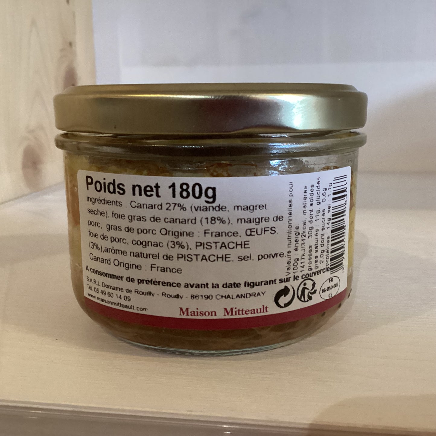 PATE DE CANARD AUX PISTACHES 180g