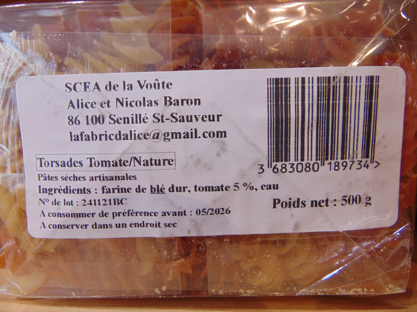PATES TORSADES TOMATE 500g
