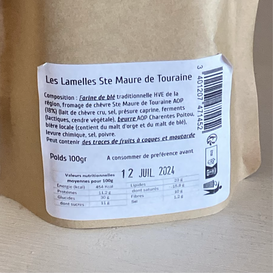 LAMELLES SALÉES AU SAINTE MAURE DE TOURAINE - 100g